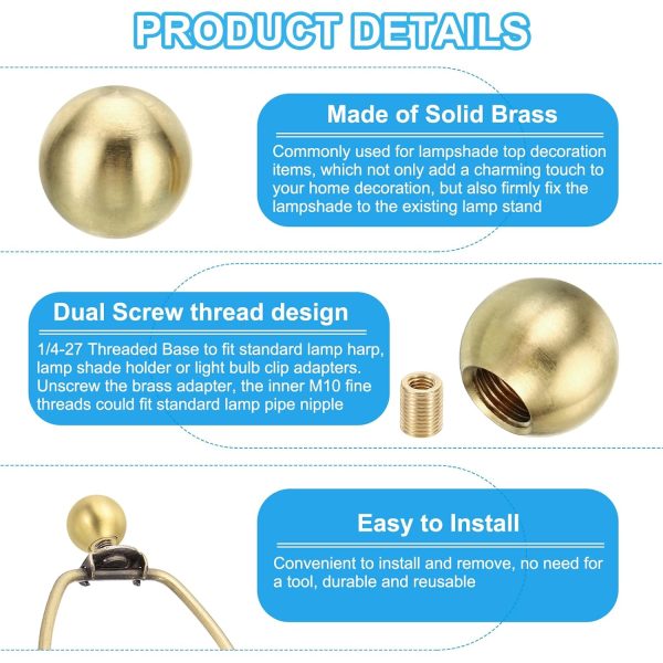 PATIKIL Brass Lamp Finial M10 Thread 1/4-27 Adapter Decor-3