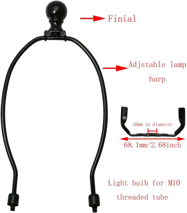 DGBRSM Lamp Harp Modern Black Cylindrical Finial-3